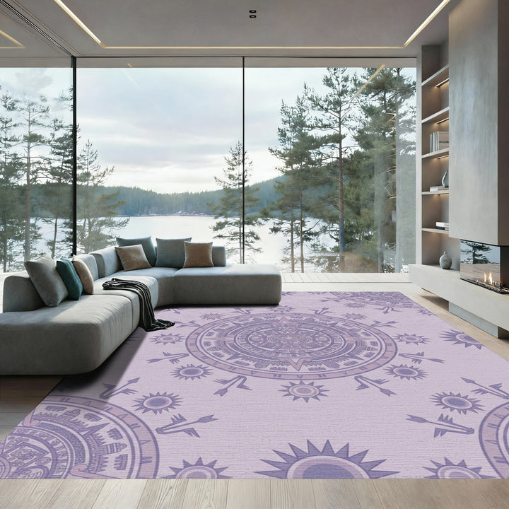 Lavender Aztec Sun Wheel Mandala Rug