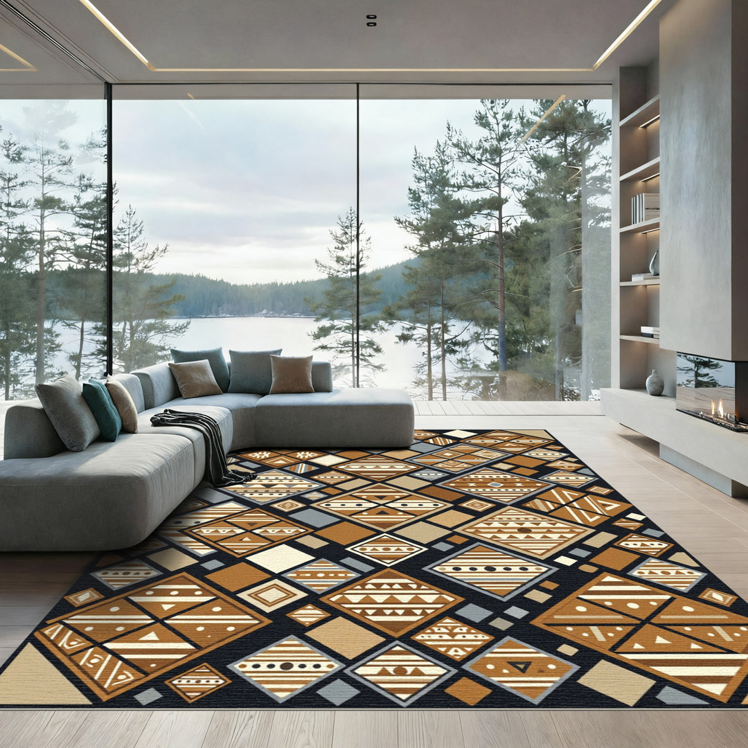 Brown Geometric Diamond Composition Rug