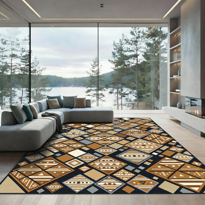 Brown Geometric Diamond Composition Rug