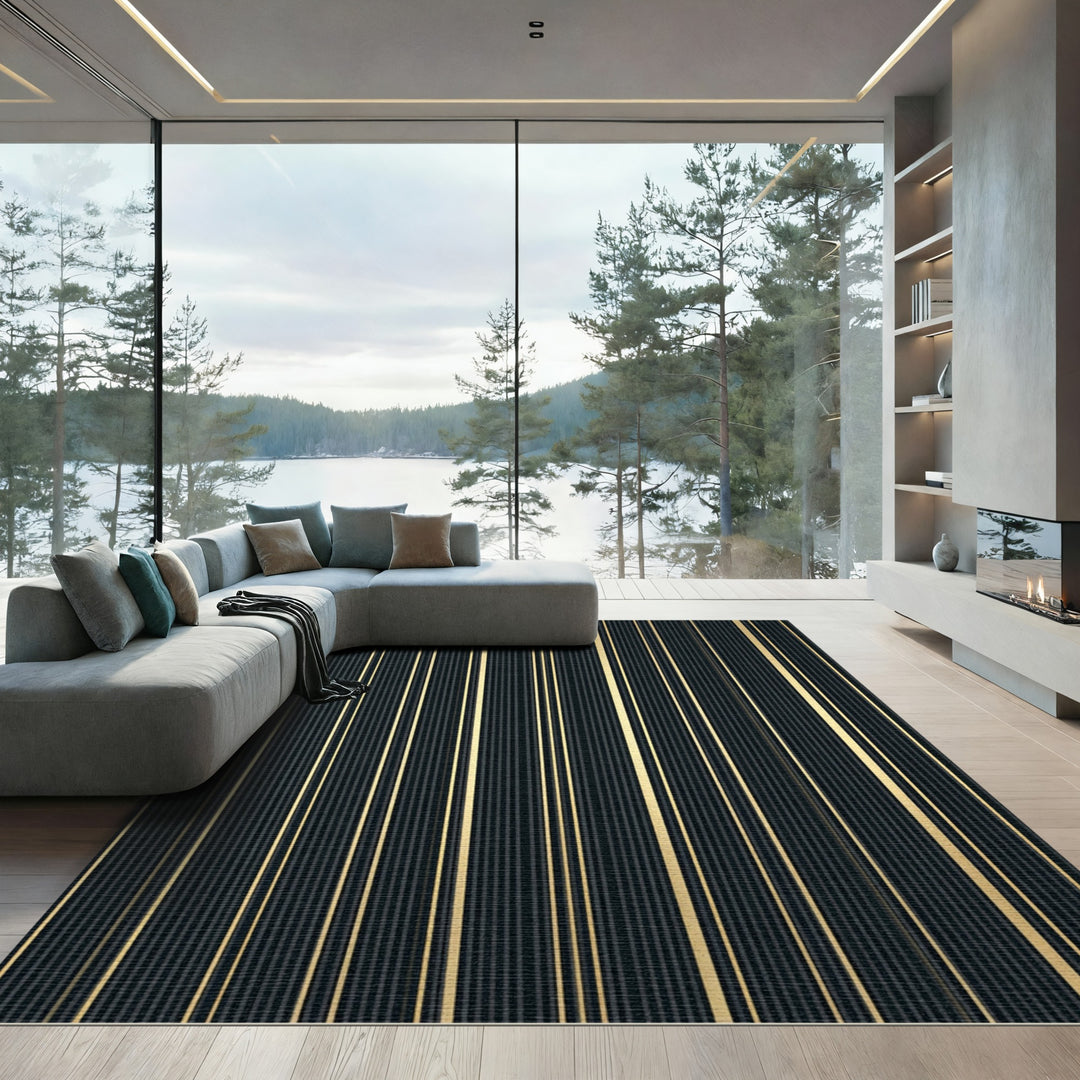 Dark Gold Vertical Stripe Rug