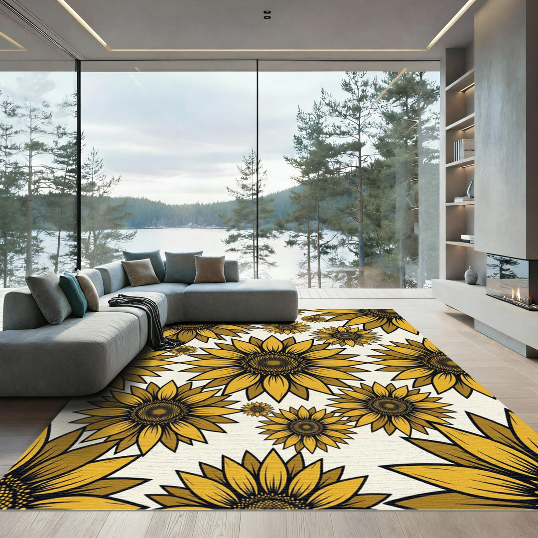 Yellow Golden Sunflower Garden Rug