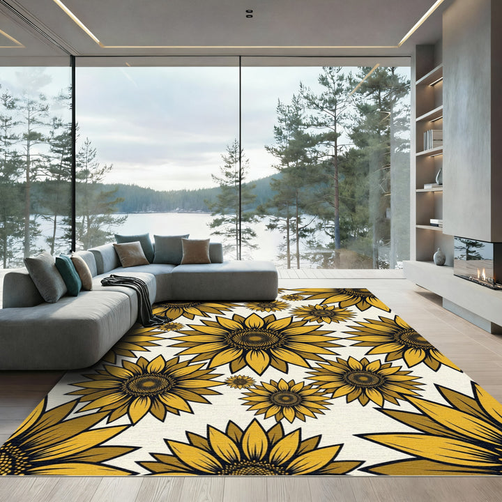 Yellow Golden Sunflower Garden Rug