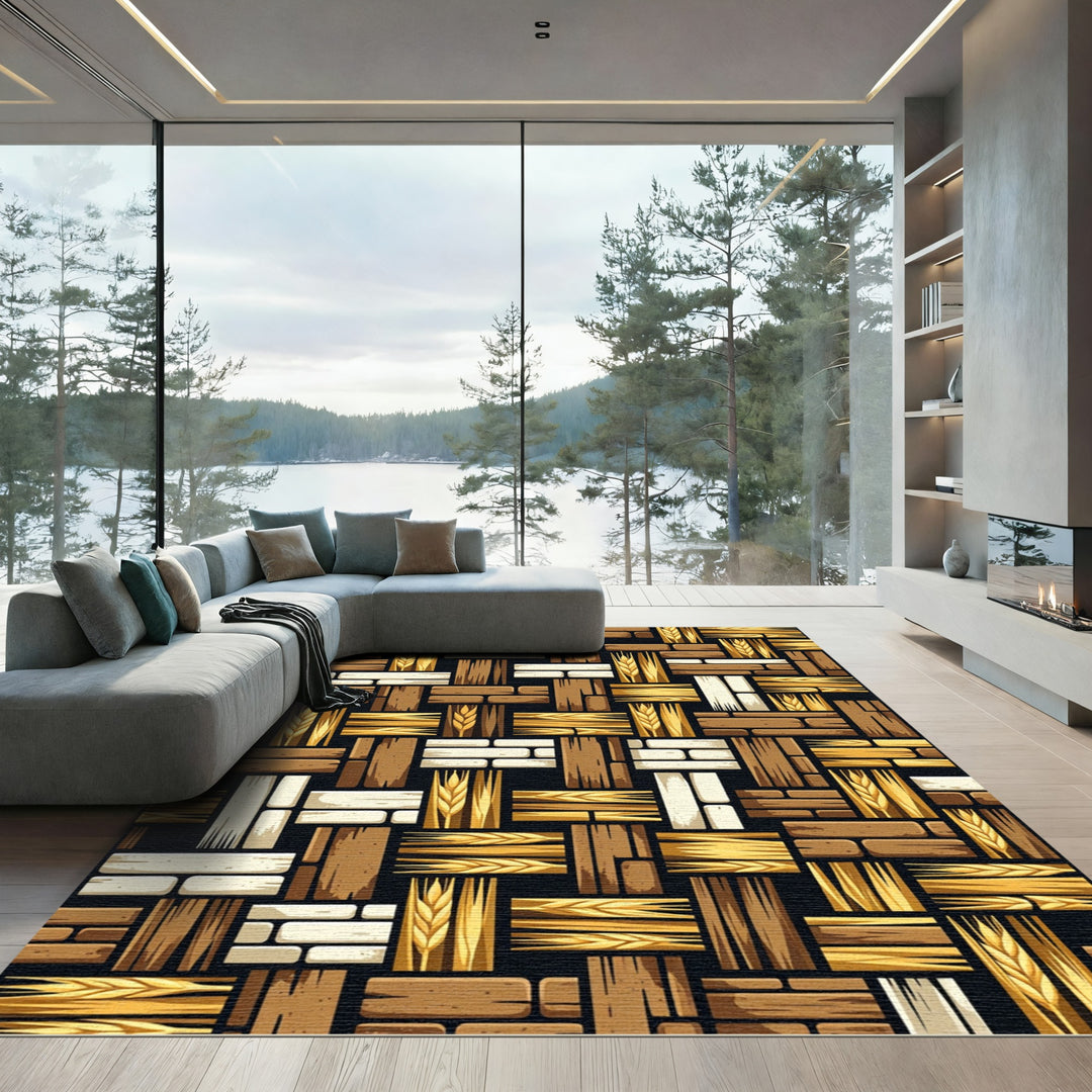 Rustic Wheat and Wood Grain Rug
