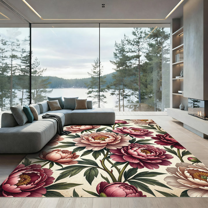 Vintage Pink Rose Floral Garden Rug