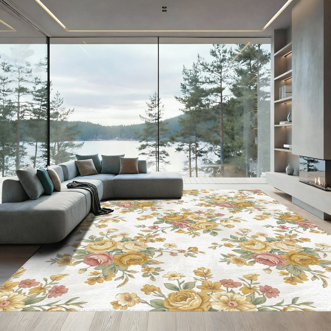 Vintage Meadow Floral Arrangement Rug