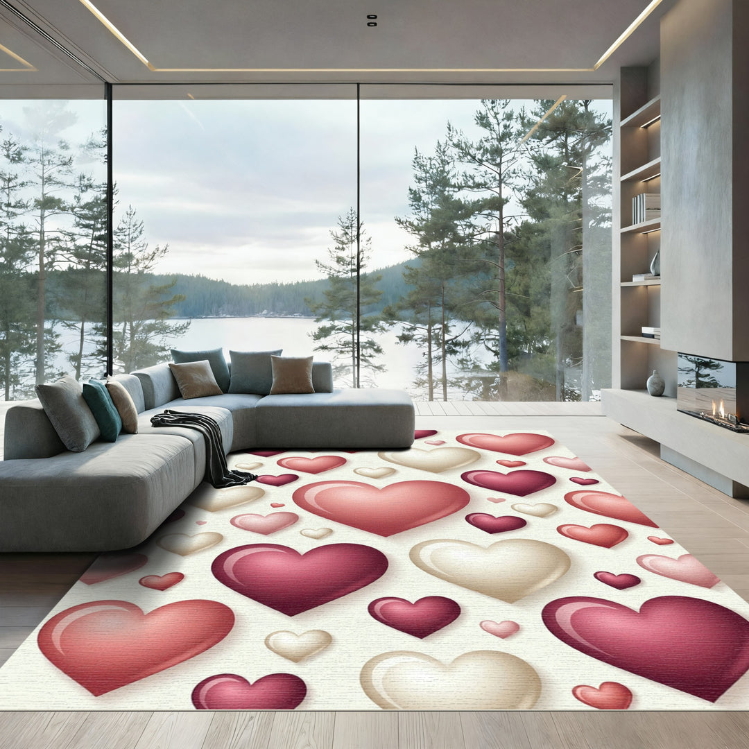 Romantic Pink and Burgundy Heart Scatter Rug