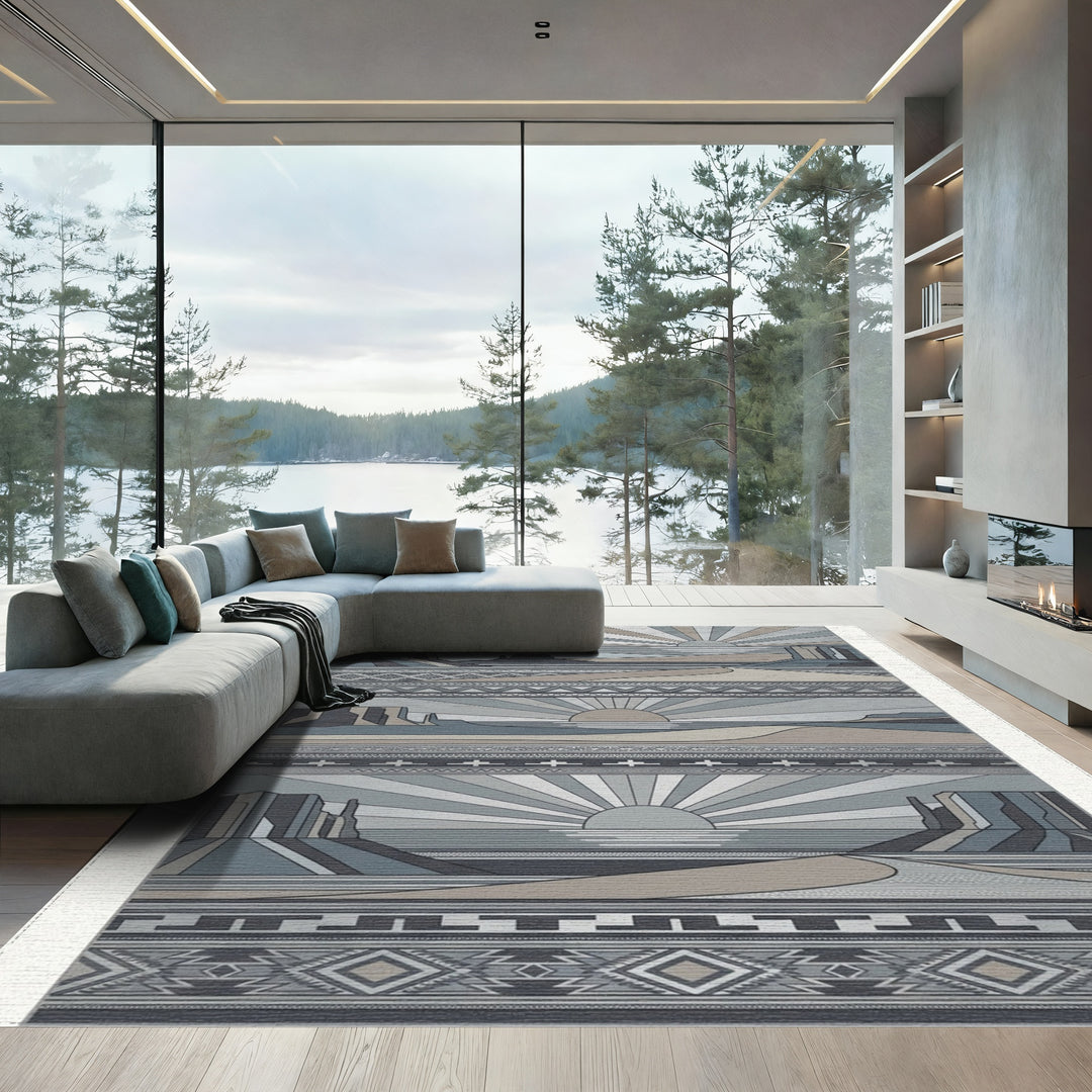 Desert Sun Geometric Tribal Landscape Rug