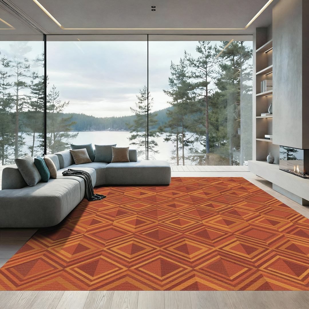 Terracotta Diamond Layered Geometric Rug