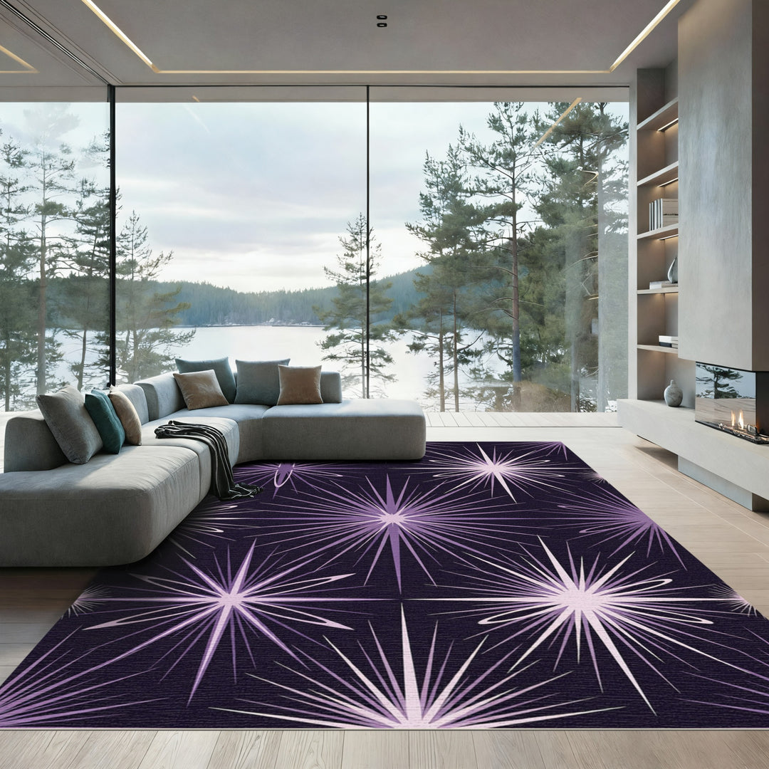 Radiant Purple Starburst Bursting Contemporary Rug