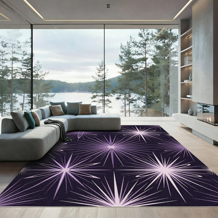 Radiant Purple Starburst Bursting Contemporary Rug