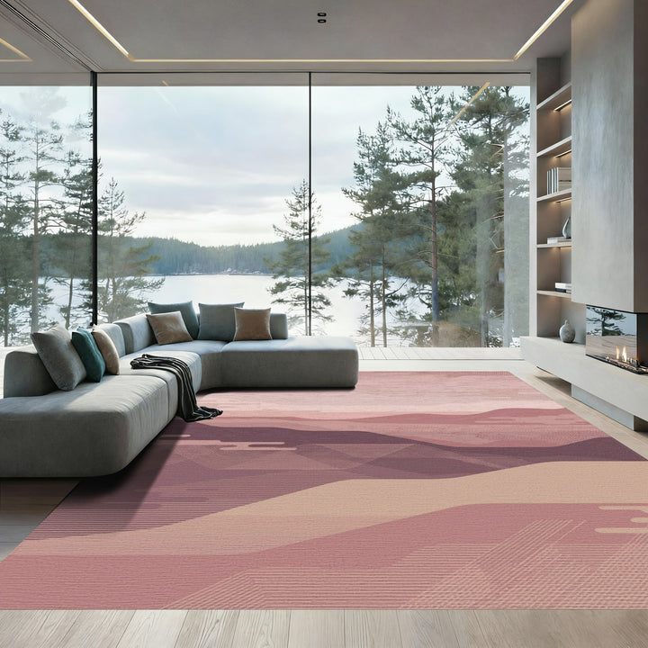 Mauve Landscape Abstract Lines Rug