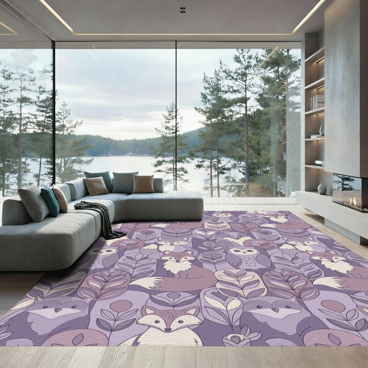 Whimsical Foxes and Owls Forest Rug