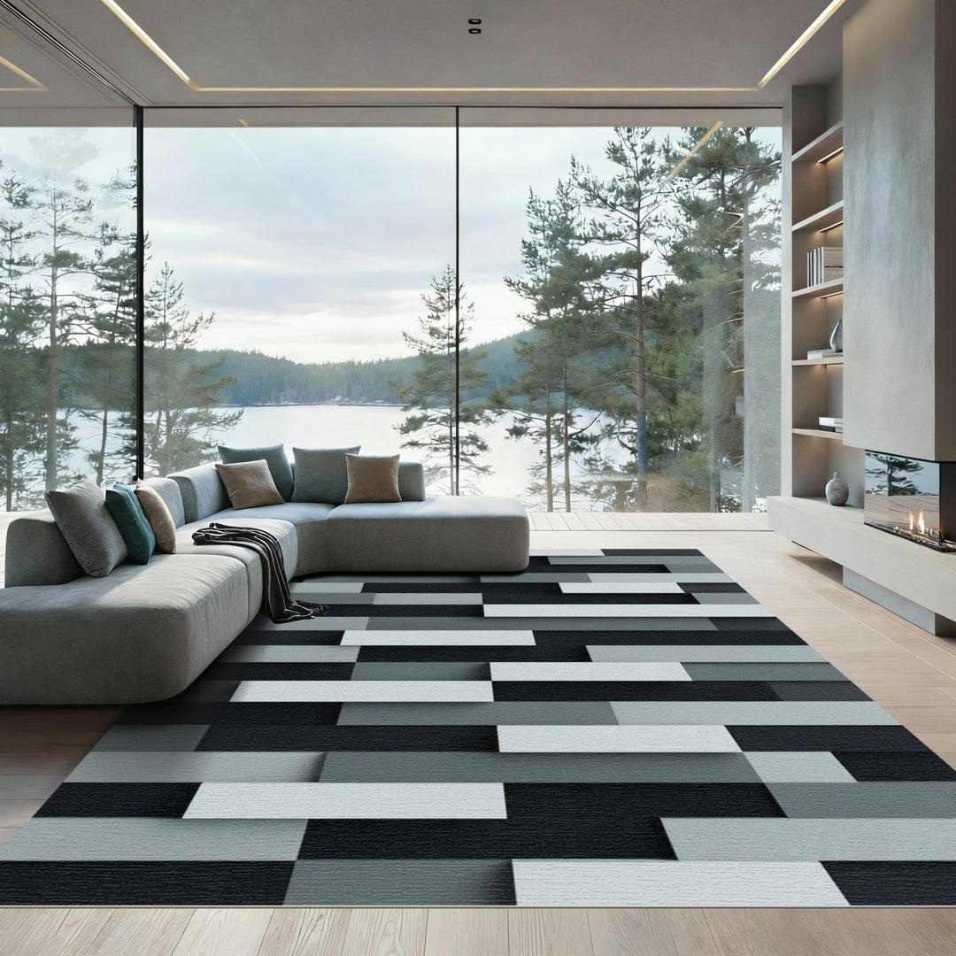 Shades of Gray Geometric Rectangles Rug