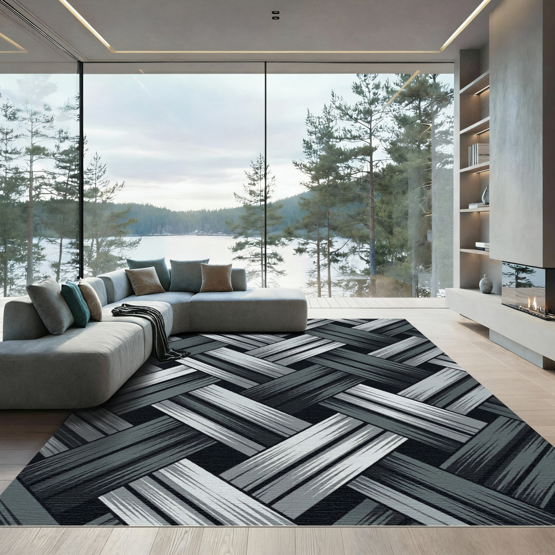 Gray Woven Herringbone Weave Rug