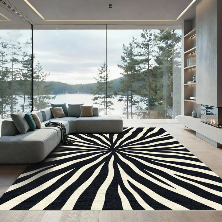 Black Cream Wild Streaks Rug