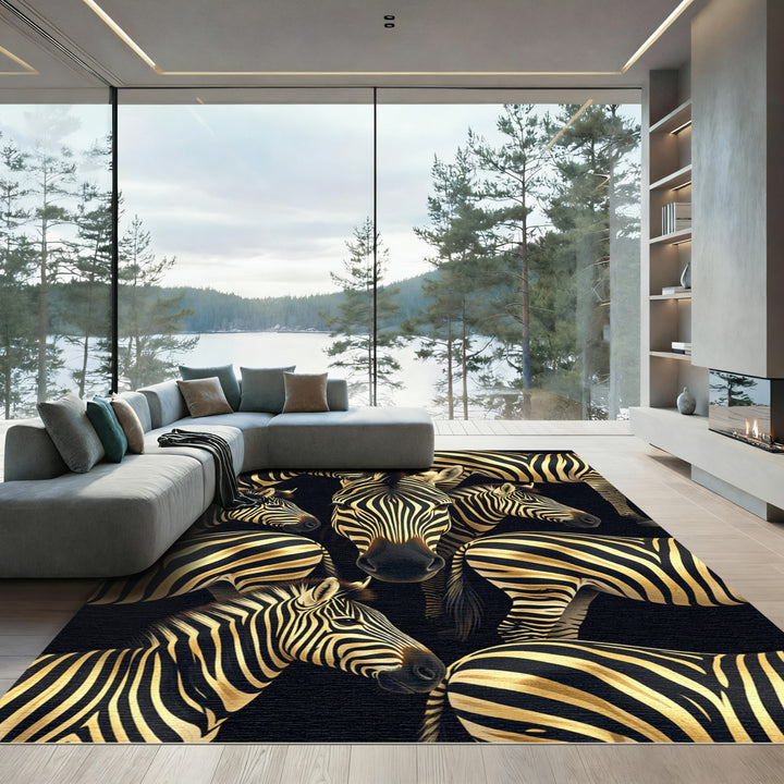Gold and Black Zebra Portrait Rug