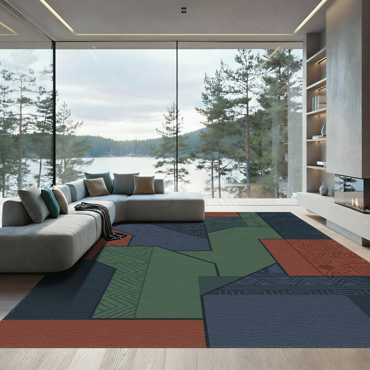 Geo Terracotta Forest Geometric Collage Rug