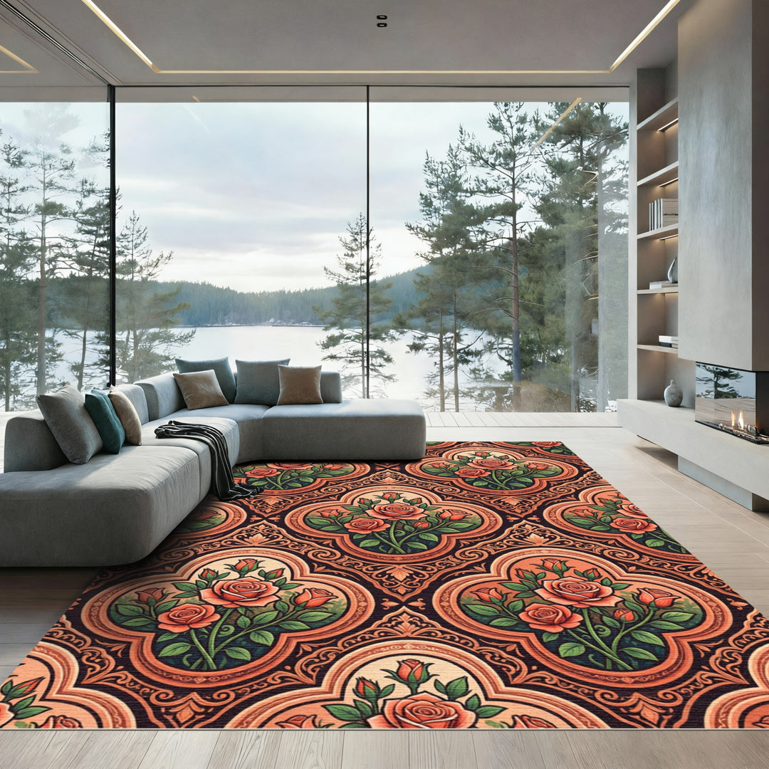 Coral Roses Ornamental Medallion Rug