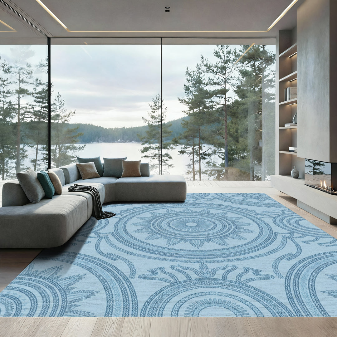 Light Blue Intricate Medallion Circular Rug