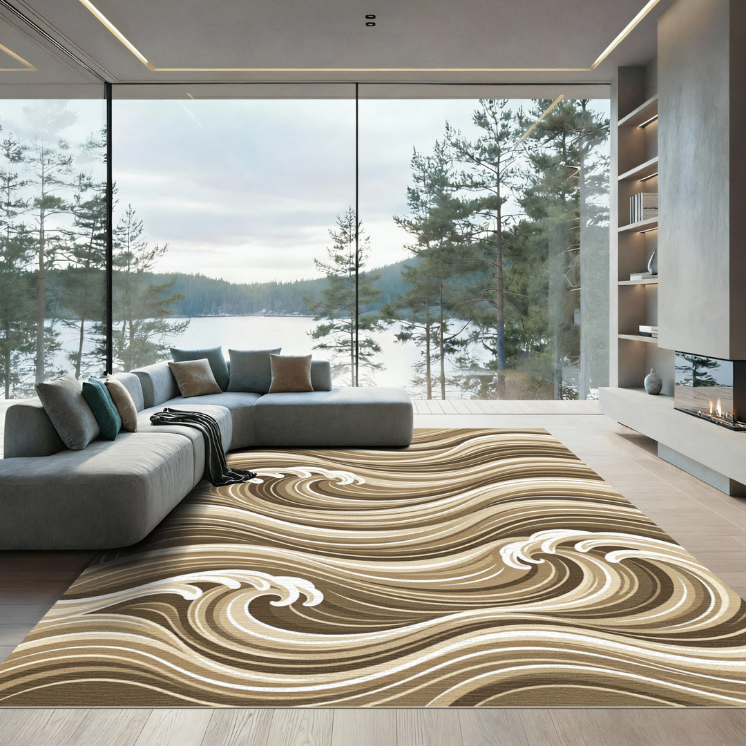 Earthy Brown Wavy River Rug