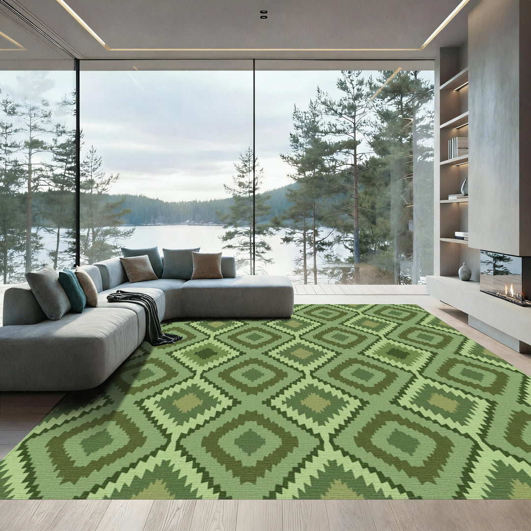 Earthy Green Diamond Gradient Rug
