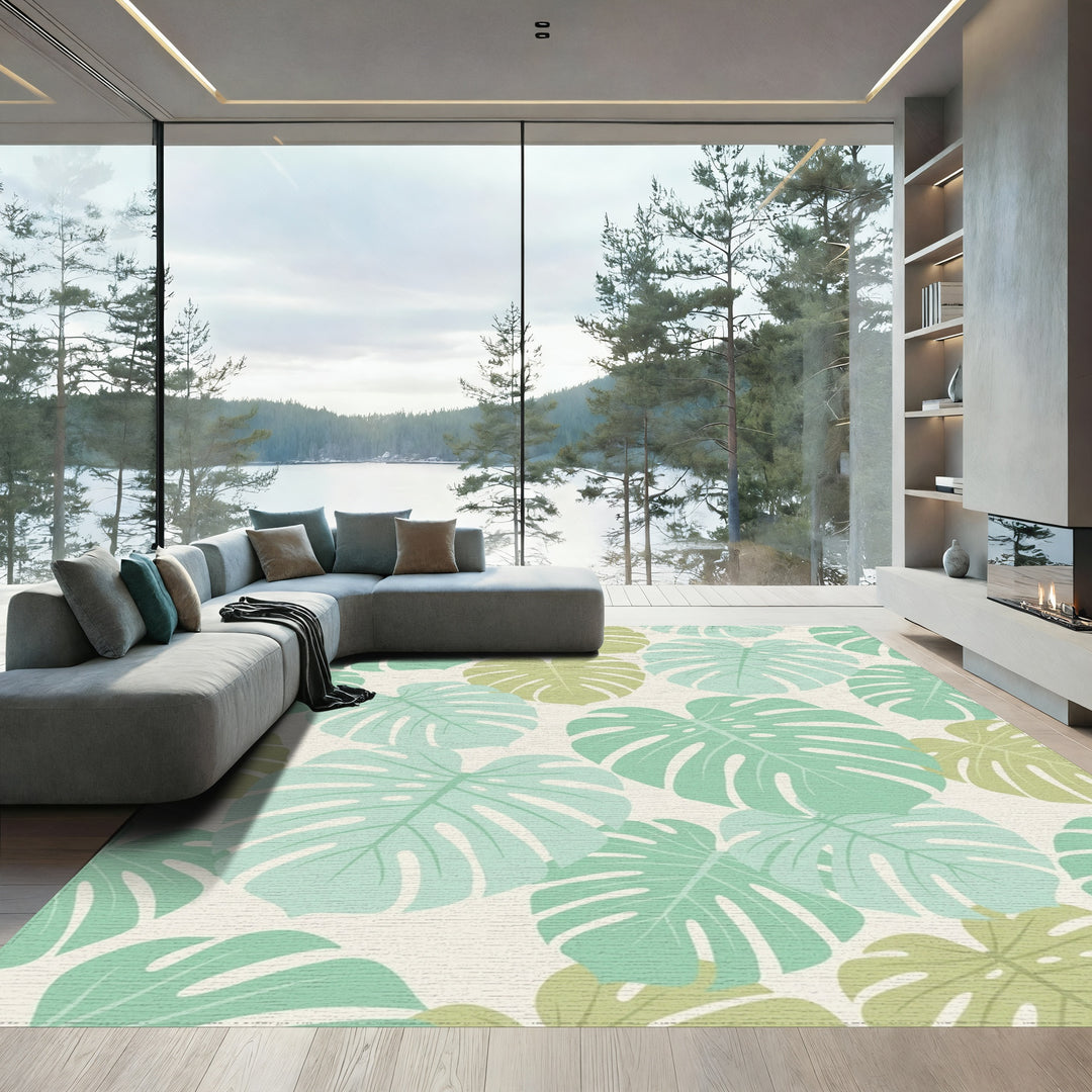 Tropical Monstera Leaf Pastel Blend Rug