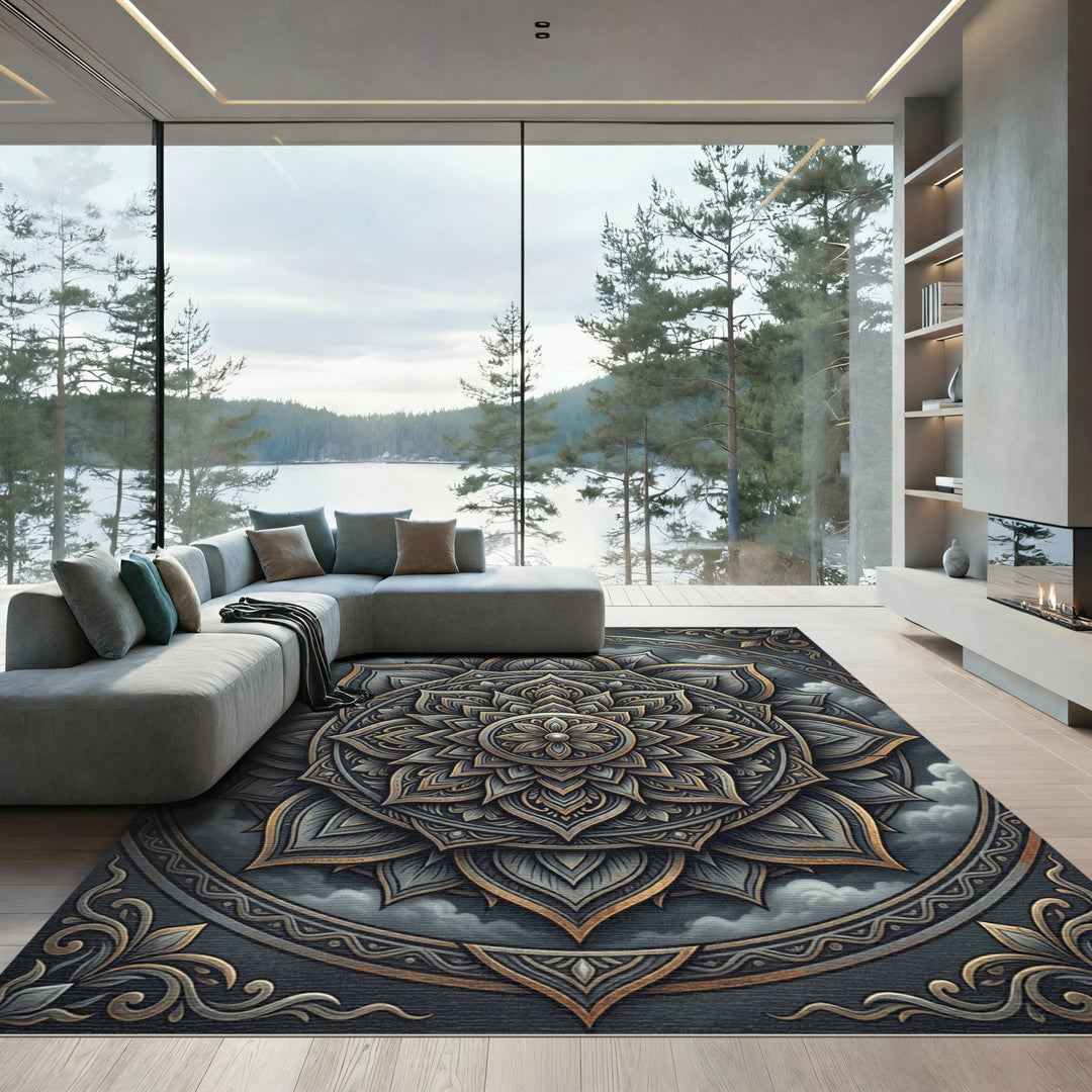 Gold And Gray Mandala Rug