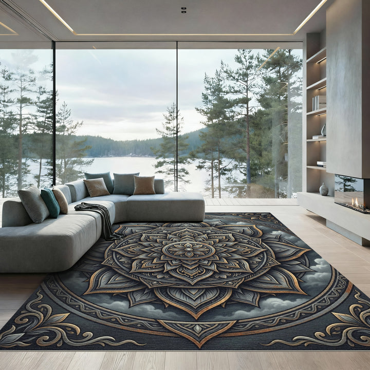 Gold And Gray Mandala Rug
