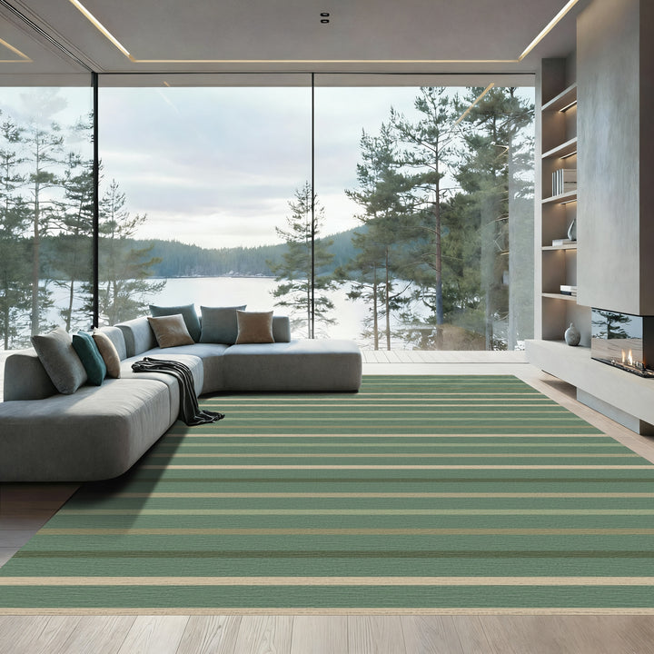 Earthy Sage Green Horizontal Stripes Rug