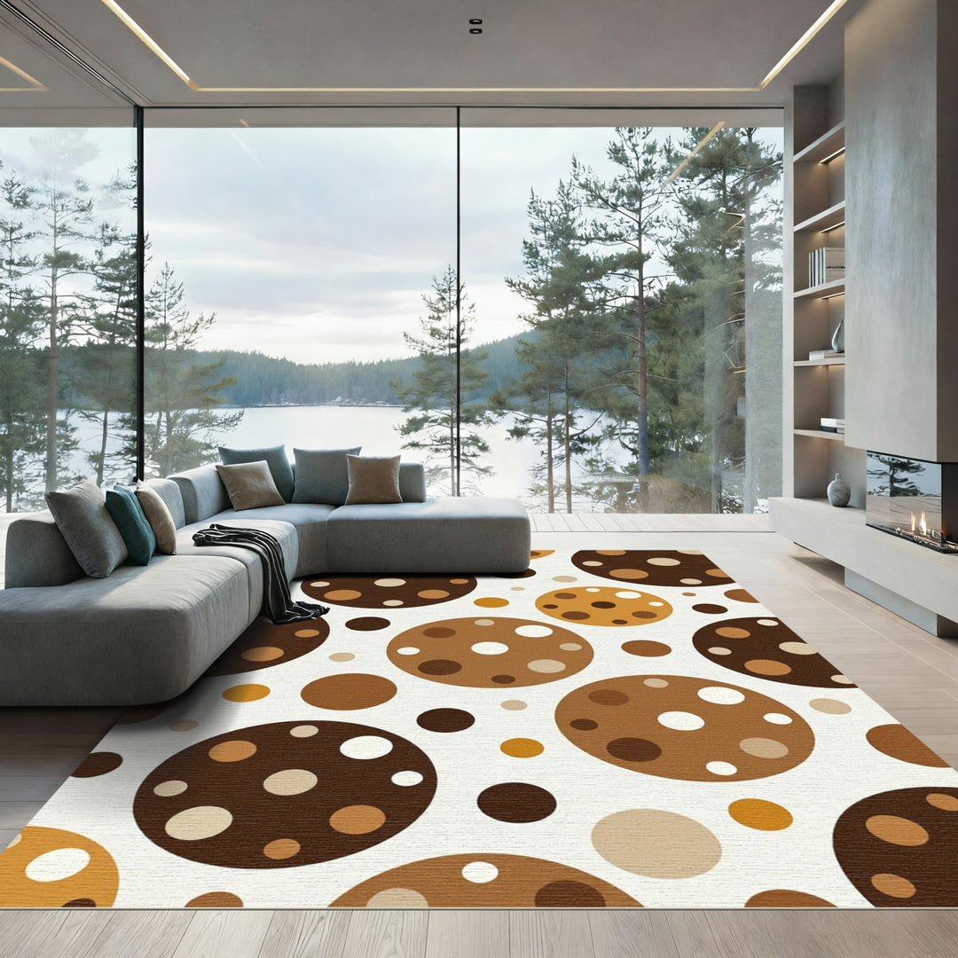 Brown White Orbiting Circles Rug
