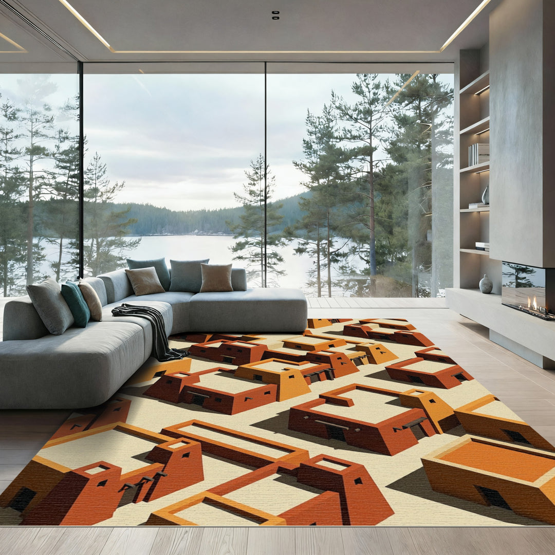 Terracotta Cadre Village Geometric Composition Rug