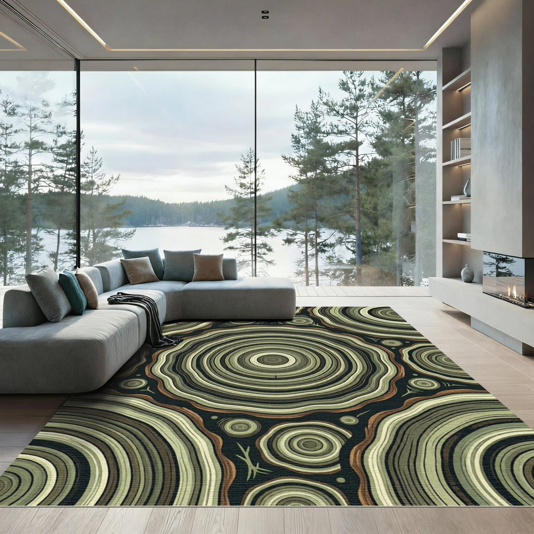 Earthy Wood Grain Concentric Layers Rug