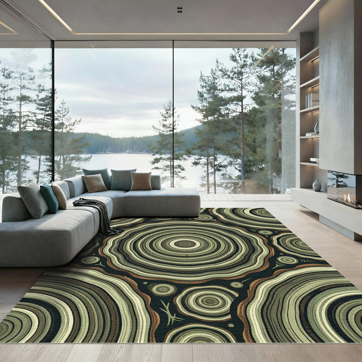 Earthy Wood Grain Concentric Layers Rug
