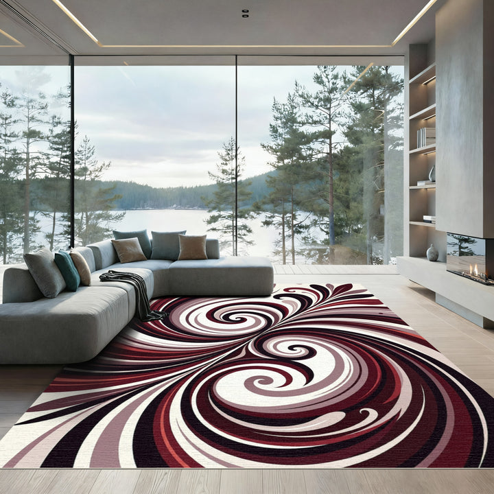 Crimson Swirl Abstract Art Rug