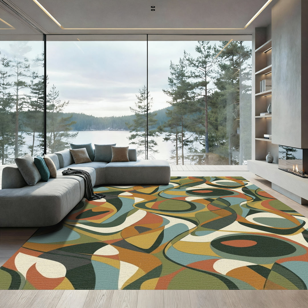Retro Organic Swirl Abstract Rug
