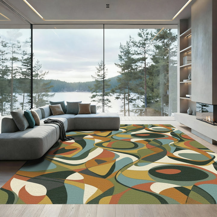 Retro Organic Swirl Abstract Rug