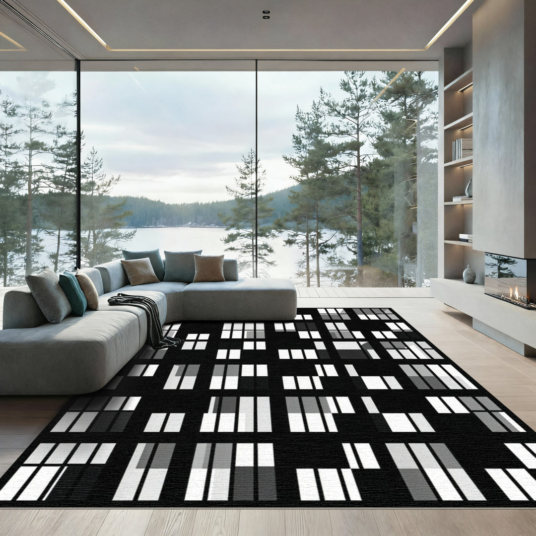 Monochrome Abstract Windows Grid Rug
