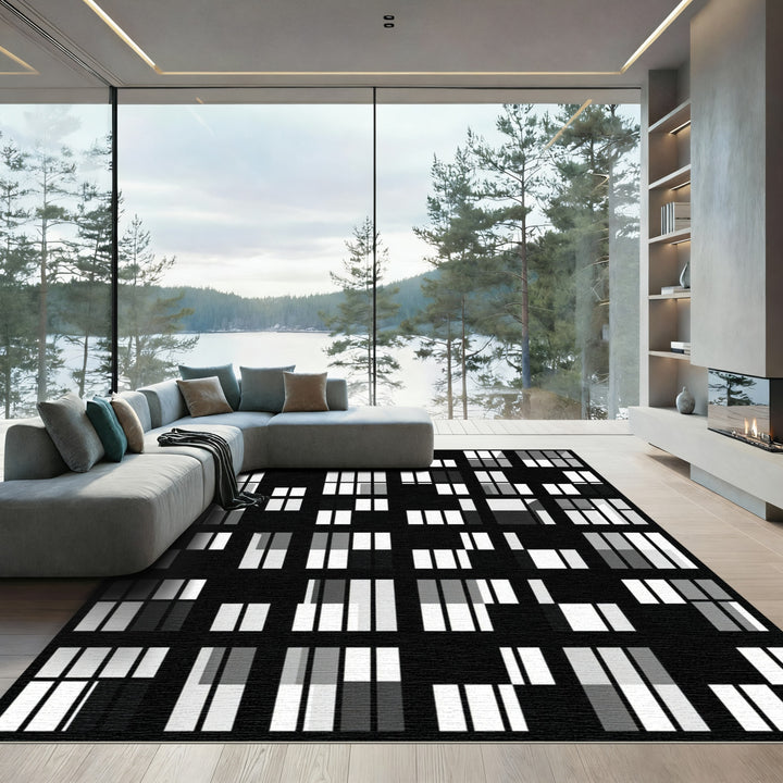 Monochrome Abstract Windows Grid Rug
