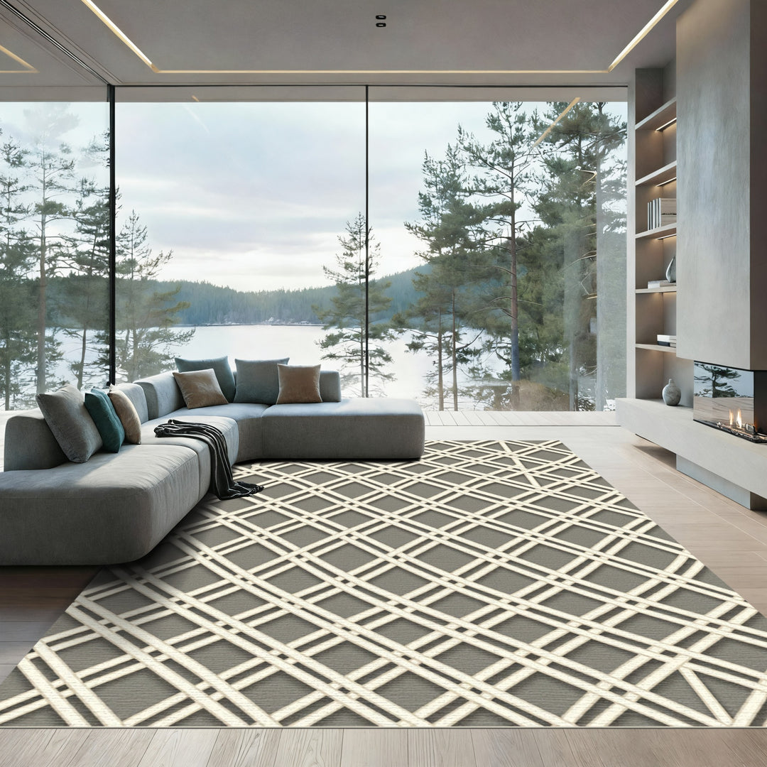 Natural Lattice Crisscross Beige Rug