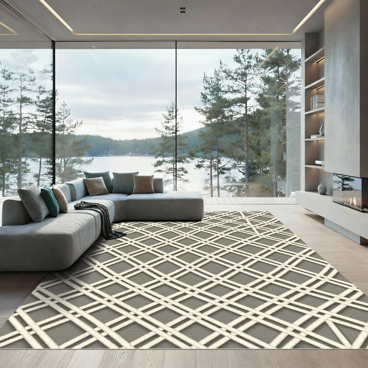 Natural Lattice Crisscross Beige Rug