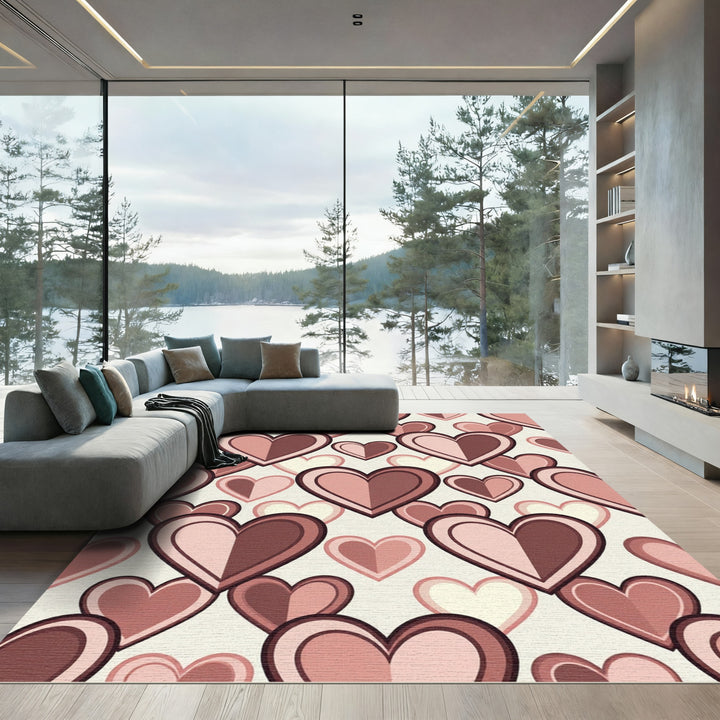 Pink Hearts Geometric Valentine Rug