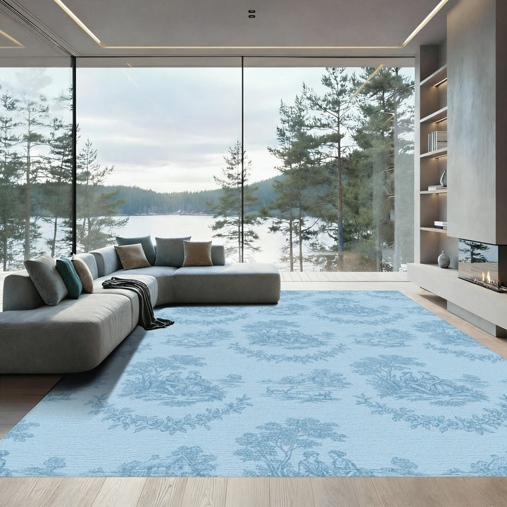 Sky Blue Pastoral Countryside Scene Rug