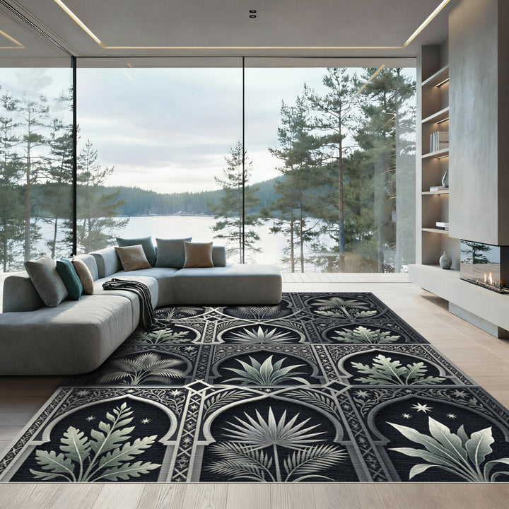 Elegant Monochromatic Archway Botanical Rug