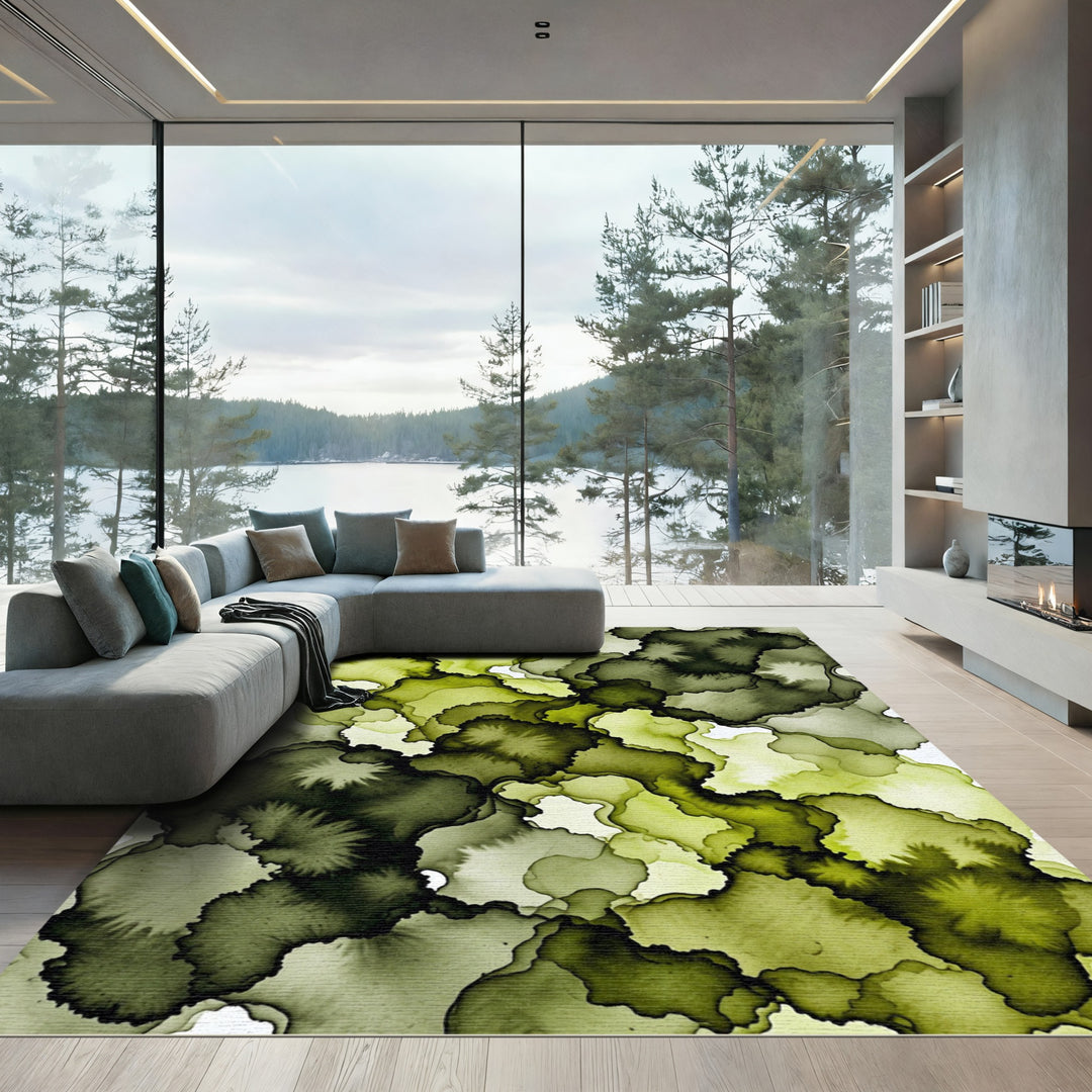 Abstract Green Ink Cloud Rug
