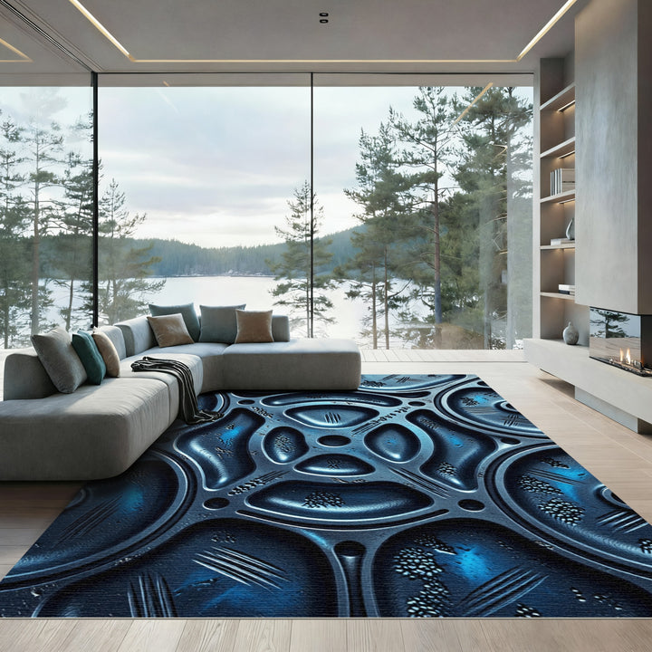 Cool Blue Metallic Interlocking Circles Rug