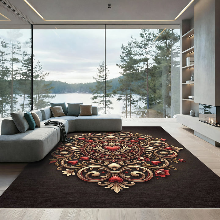 Gilded Heart Circle Mandala Rug