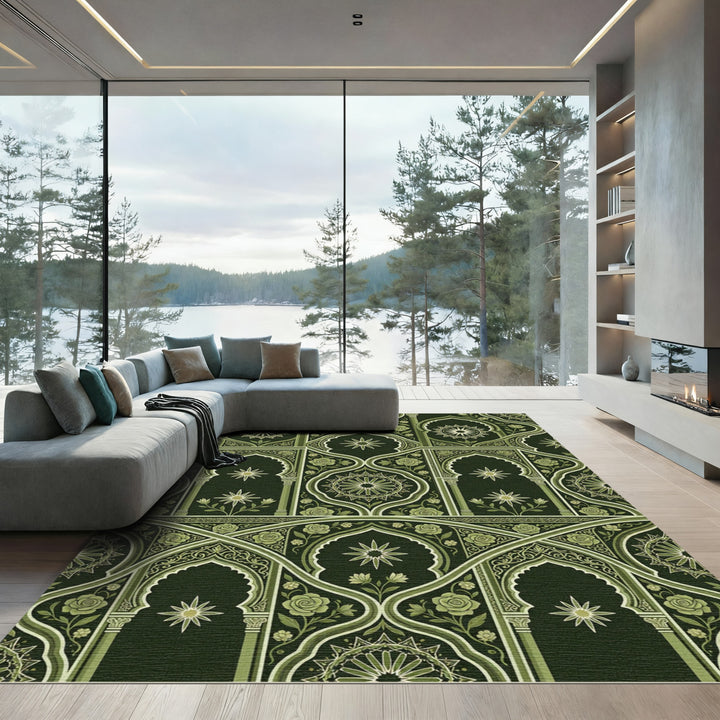 Ornate Archway Emerald Floral Rug