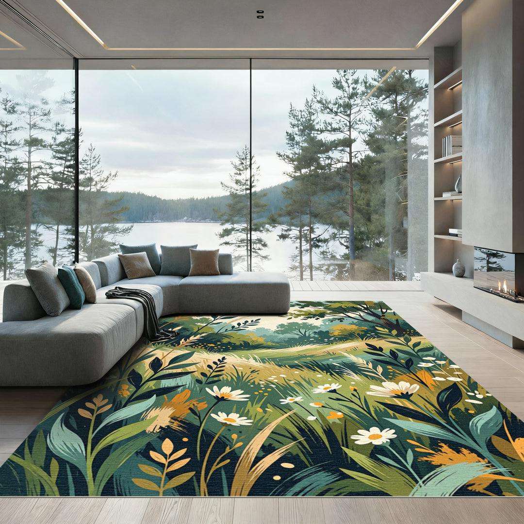 Lush Meadow With White Floral Accents Rug