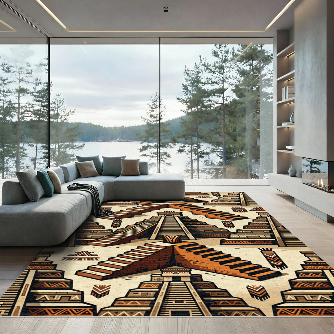 Ancient Aztec Mayan Stairway Tapestry Rug