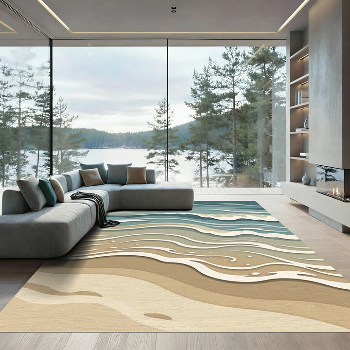Serene Ocean Waves Sand Beach Ripples Rug